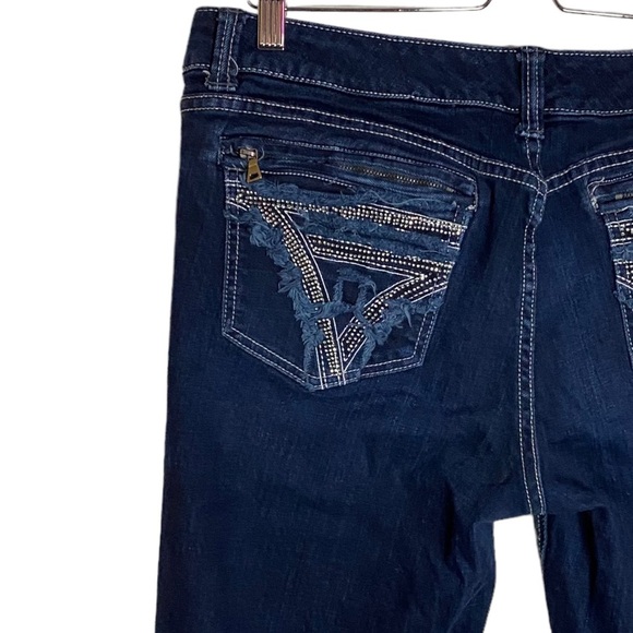 Seven7 Slim Straight Mid Rise Jeans Embellished Pockets Hemmed Short Leg 32 - Picture 10 of 15